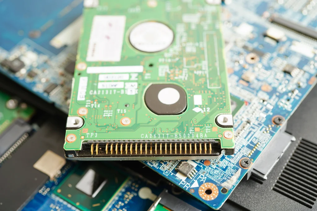 Laptop motherboard repair diagnosis showing internal circuit board inspection