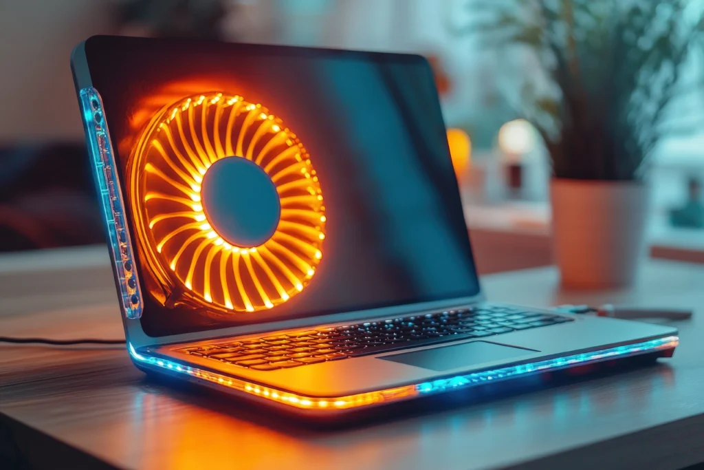 Close-up of a laptop fan during cooling system repair