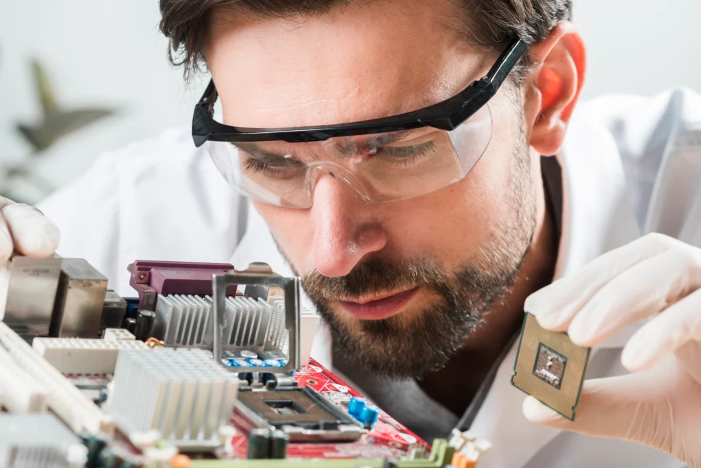 Laptop motherboard repair by certified technicians restoring performance
