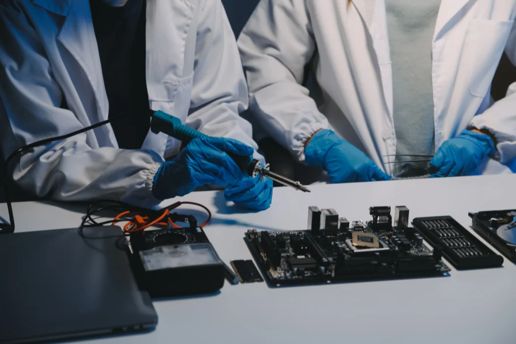 Certified technician performing laptop repair