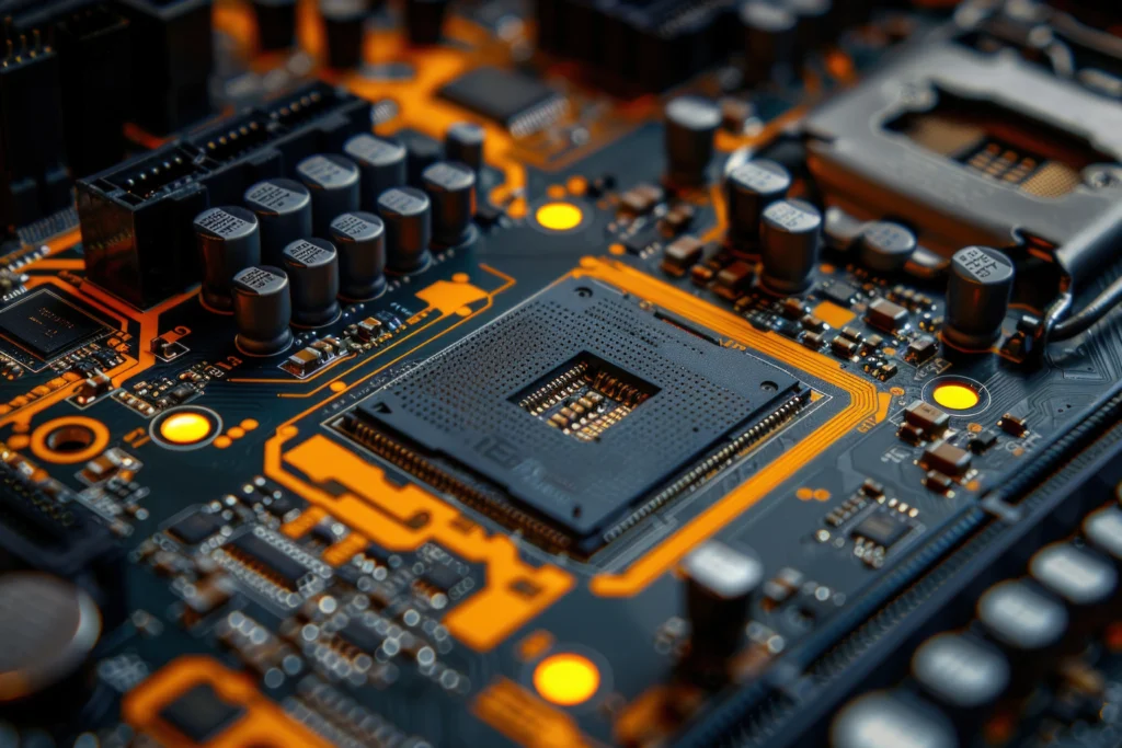 Technician performing laptop motherboard circuit repair